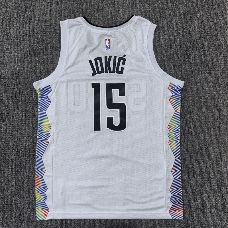 Men Denver Nuggets 15Jokic white 2024 2025 NBA jersey->denver nuggets->NBA Jersey